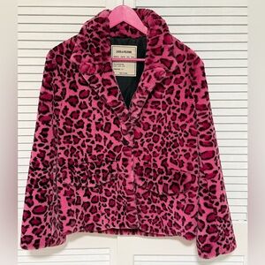 NWOT Zadig & Voltaire Pink Leopard Faux Fur Jacket Size S